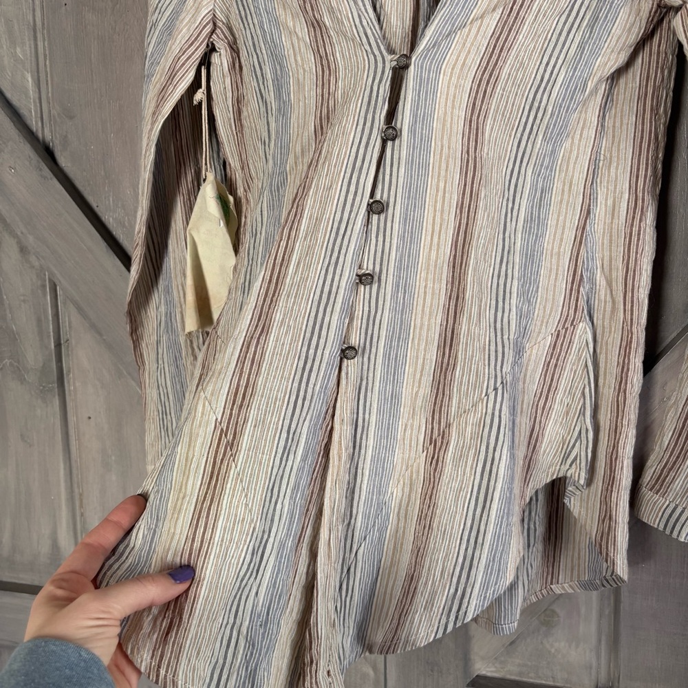 NWT‎ Aratta Silent Journey Corset Button Back Cotton Linen Stripe Floral S - Picture 5 of 8